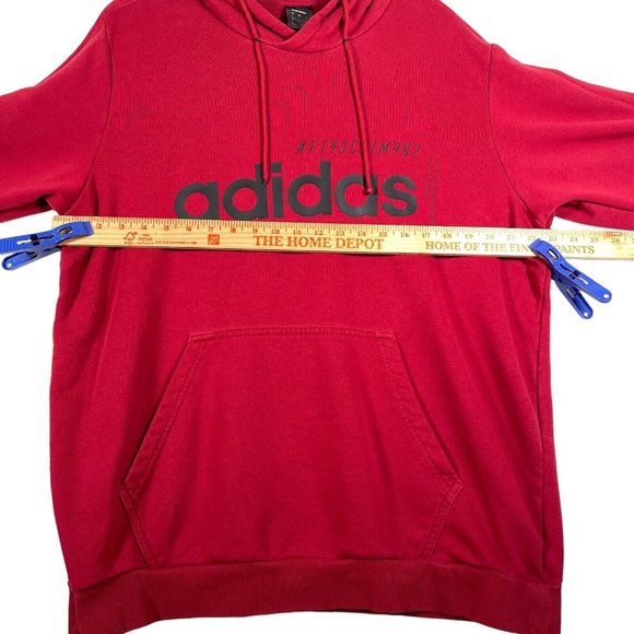 Adidas Mens Pullover Hoodie Sz XL Red‎ Spell Out Logo Pocket Long Sleeve Stretch - Picture 9 of 10